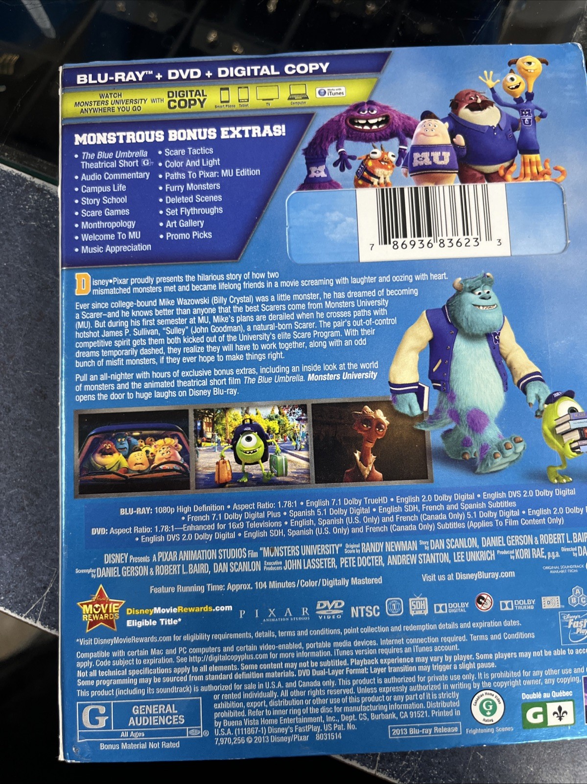 Monsters University (Blu-ray, 2013) 1H