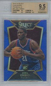 2014 Panini Select Concourse Prizms Blue Joel Embiid #90 RC 85/249 BGS 9.5