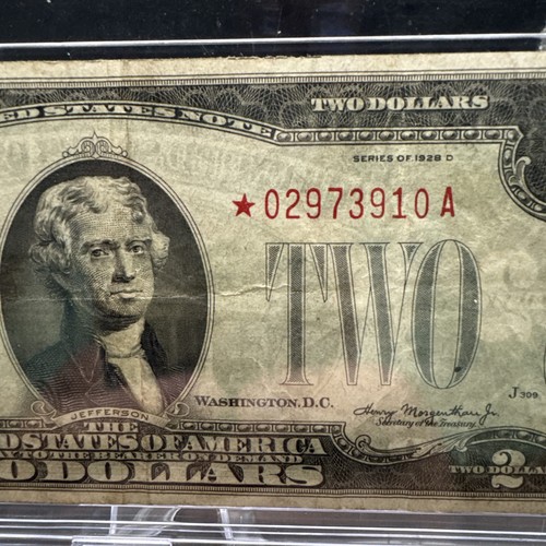 $2 Dollar Bill Red Seal 1928 D Series Replacement Star Note Federal Reserve Note - Picture 4 of 12