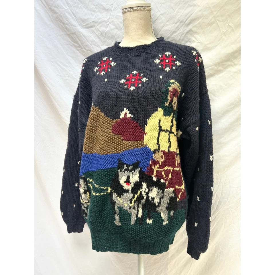 Suéter de Invierno Nautica Lana Vintage Novedad Husky Perro Mujer XL Tejido De Gran Tamaño Foto 2 de 4