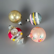   VTG Mercury Glass Christmas Ornaments Lot of 4 Indent Shiny Brite Etc 1.5   