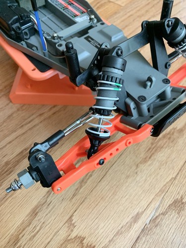 Traxxas Rustler Slider - Upgraded! GTR Shocks, Wide Track, Orange, Alloy Hexes - Picture 3 of 12