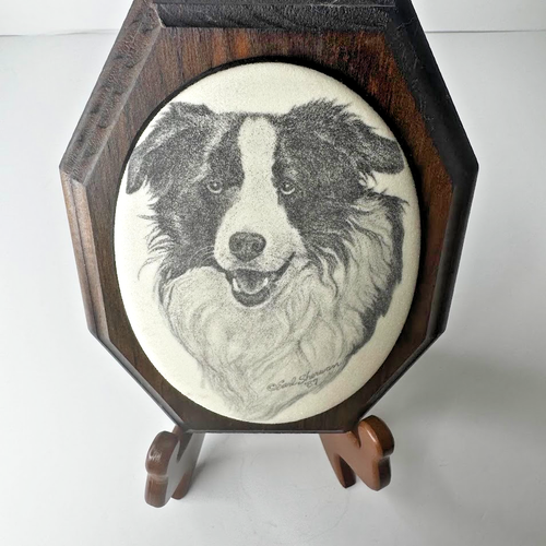 RARE Vintage Border Collie Dog 3D Style Wooden Oval Wall Artwork - Picture 2 of 12