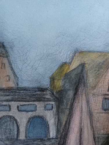 Marburger Schloss und Umgebung.Colorierte Graphitzeichnung. - Bild 2 von 7