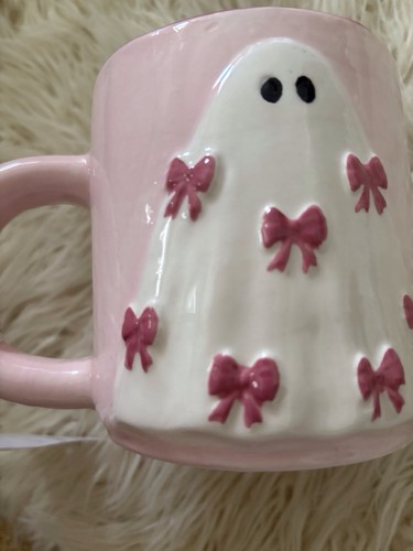 New Halloween Mug with Bows Handpainted Pink Ghost Coffee Cup by Market Finds - Bild 10 von 10