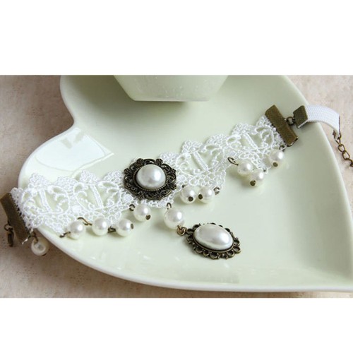 Frauen simuliert White Pearl Lace Armband Ärmelhalter Ärmel Armband Armband - Bild 11 von 11