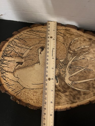 Deer Head Wood Burned on Wood Plaque Decor Wall Hanger - Picture 3 of 5