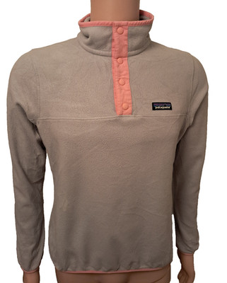 Patagonia Micro D Fleece Snap-T grau Pullover rosa Besatz Damengröße M