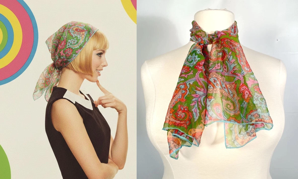 Foulard Acétate Vintage 77x78 Cm - Vert - Occasion - Sans Marque