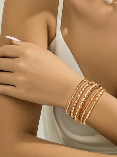 Goldarmbänder für Damen 14K Stretch Perlen Armbänder stapelbar Goldperlen Kugel B - Bild 3 von 6