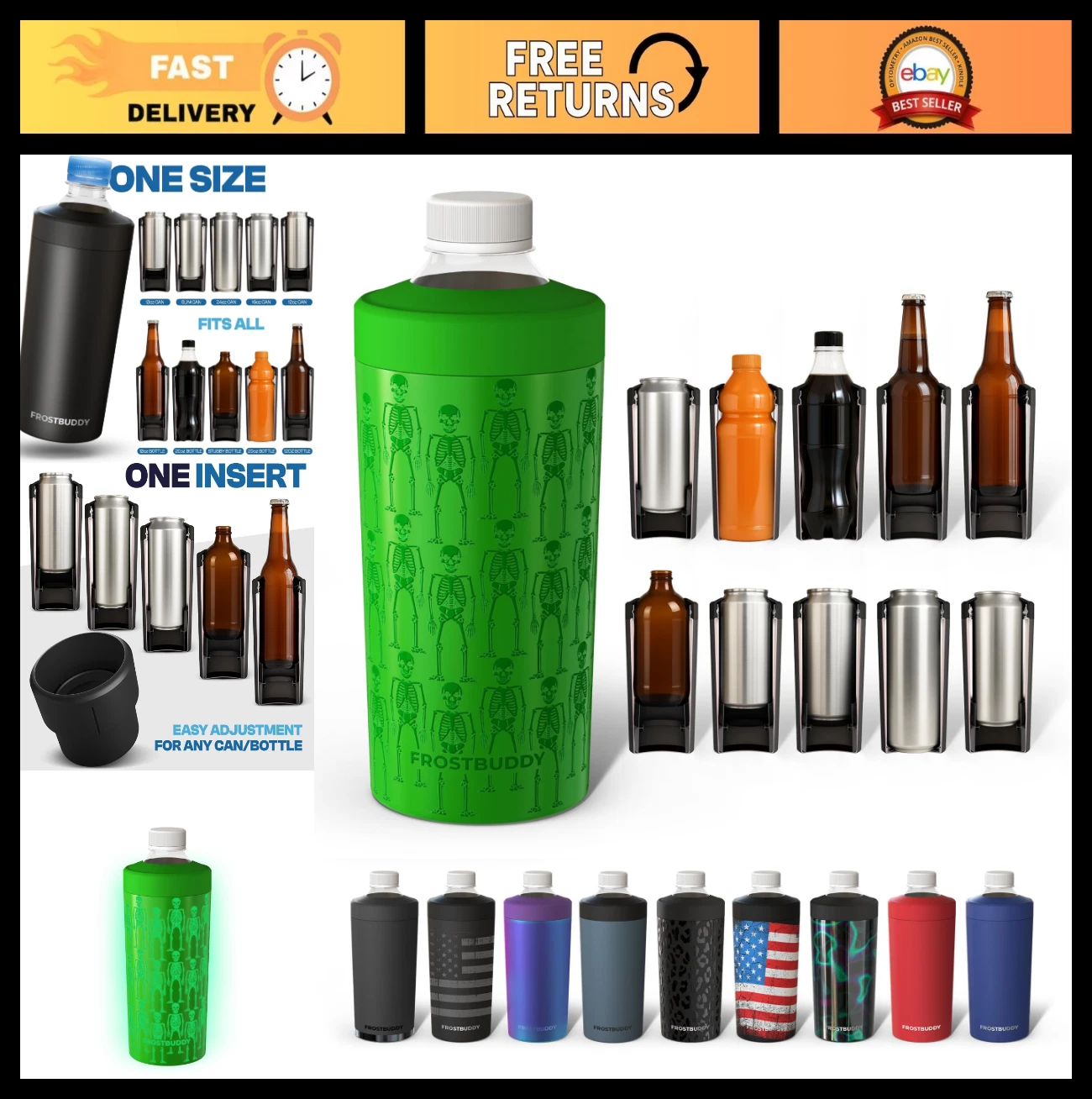Universal Can Cooler - Fits 12oz to 24oz Cans & Bottles - Keeps Drinks Cold 12+