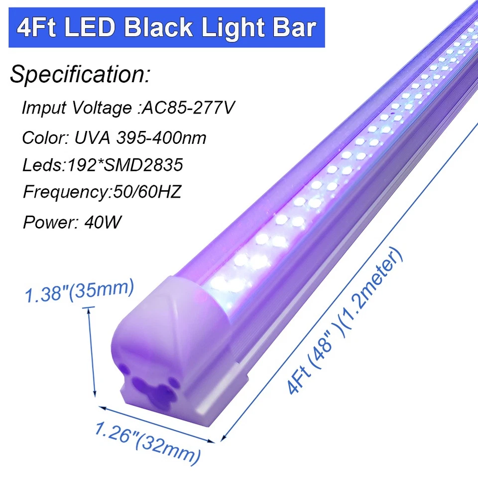 40W UV Led Blacklight Bar 12 Pack with US Plug and Switch for Glow Party - Image 3 of 4