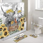 Funny Highland Cow Donkey Shower Curtain Set Rugs, Farmhouse Western Animal C...