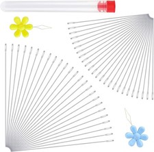 LUNARM 50 Pcs Beading Needles, 2 Sizes Seed Beads Extra Fine 50Pieces, Yellow