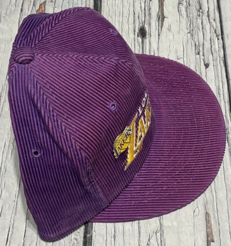 Vintage 80s Los Angeles Lakers Logo Purple Corduroy SnapBack Hat Cap Rare - Picture 5 of 13