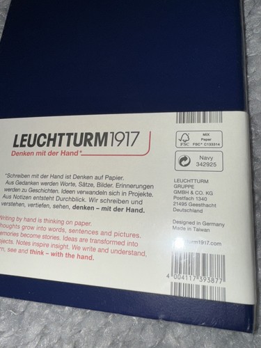 Leuchtturm 1917 Hardcover Dot Grid Notebook in Navy Blue - A5 - NEW Sealed - Picture 3 of 4
