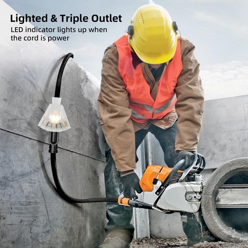 50 FT Outdoor Extension Cord with Multiple Outlets, 12 Gauge Heavy Duty Black... - Picture 8 of 8