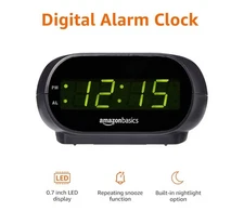 Amazon Basics Small Digital Oval Alarm Clock With LED Display & Nightlight Black