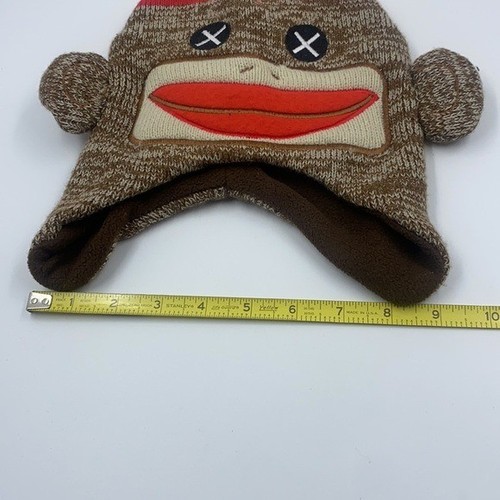 Sock Monkey Youth Knit Winter Hat OSFM Acrylic & Polyester Brown Red Beige - Picture 4 of 6