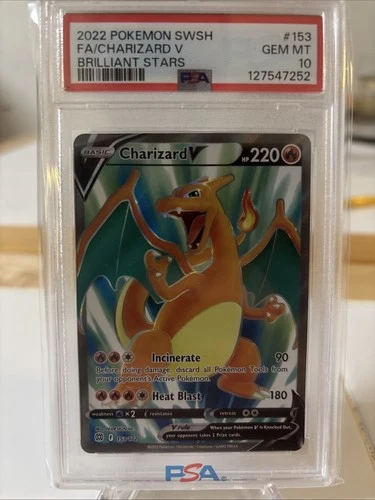 Charizard v Full Art Holo Card 153/172 Swsh09 Brilliant Stars PSA 10