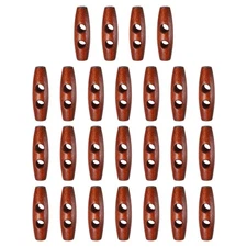 25pcs Wooden Toggle Buttons 40mm Double Hole Olive Sewing Button, Red Coffee