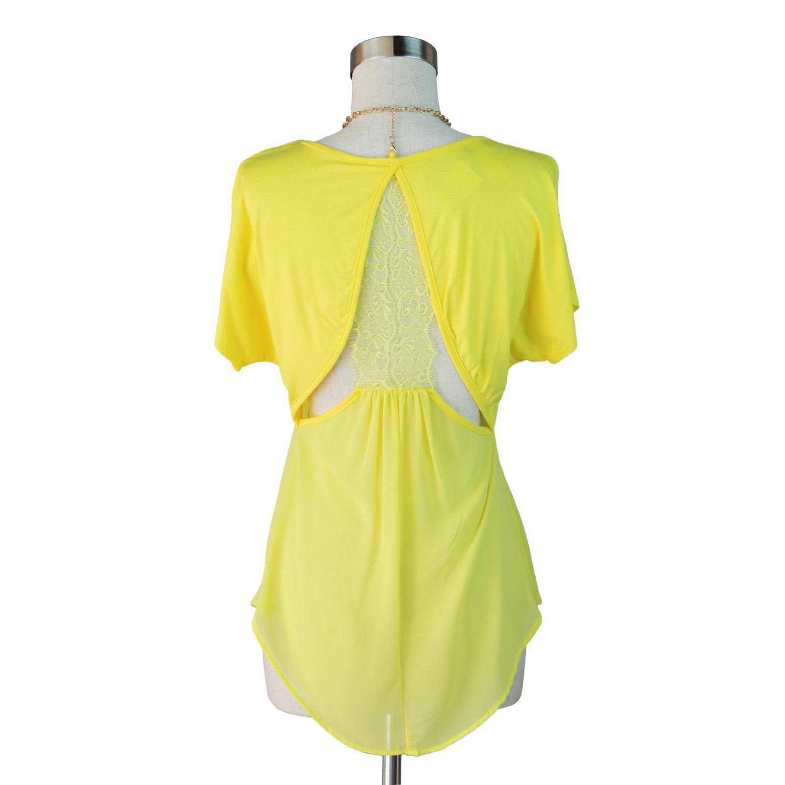 Chiffon Blouse V Neck Shirt Contrast Short Sleeve Cutout Lace Back Career Sexy eBay