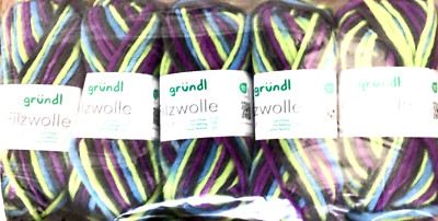(kg/48 ) Filzwolle color Gründl 5x50g Fb.42 lila-grün-blau strickfilzen Puschen