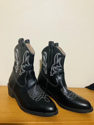 Black Cowboy Boots Womens Size 41 Mid Calf Country Western Cowgirls - Picture 11 of 15