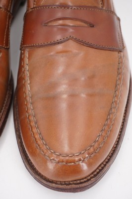 Alden 6746 LHS / Penny loafer is built on the Van last. The model has a Horween Whiskey Shell Cordovan leather upper with a single leather outsole.