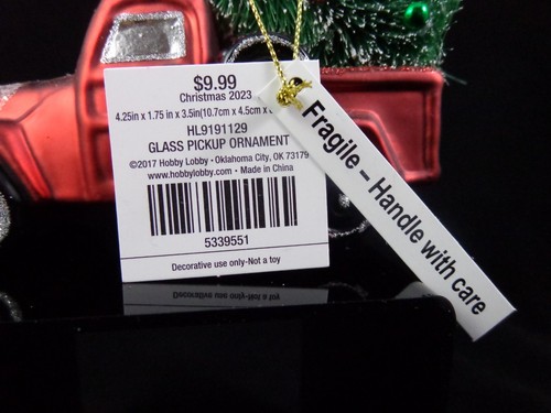 Hobby Lobby Blown Glass Pickup Truck with Christmas Tree Christmas Ornament 2023 - Picture 8 of 8