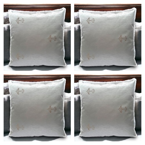 Set of 4 - Cushion Covers Silver Grey Damask Luxury Embroidery 18 x 18" 45x45cm - Picture 8 of 11