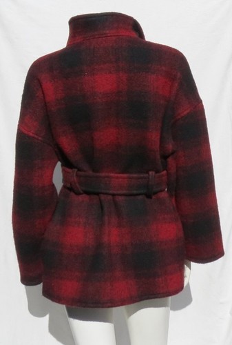 McGUIRE Women’s XS S Black Red Buffalo Plaid Cobain Belted Jacket Coat Washable - Picture 3 of 8