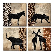 HOMEOART African Animals Wall Art Canvas Prints Giraffe Zebra Elephant Leopar...