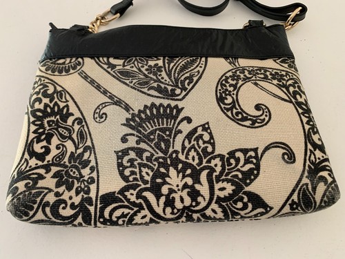 SPARTINA Negro Marfil Cachemira Lino Bandolera Bolso de Mano Cartera con Cartera a Juego - Imagen 4 de 19