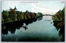 Vintage Postcard Fox River Burlington Wisconsin *A1265