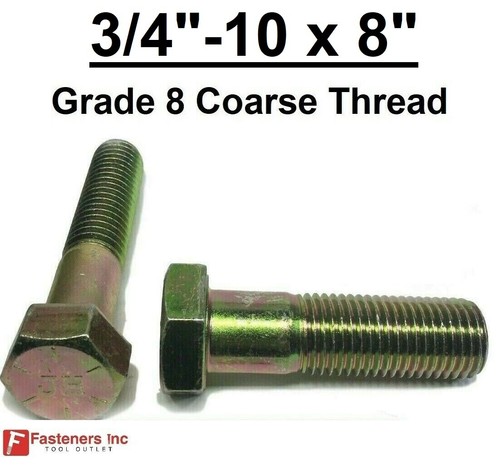 3/4-10 x 8" Hex Bolt Yellow Zinc Plated Grade 8 Cap Screw Coarse Thread - Picture 6 of 8