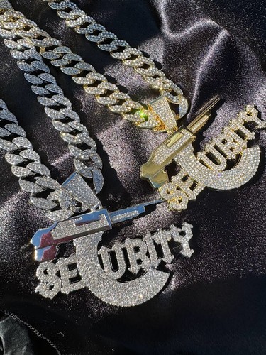 HIP HOP ICED MEN FRIDAY SECURITY PENDANT & 18" CUBAN CHOKER CHAIN NECKLACE BLING - Picture 5 of 9