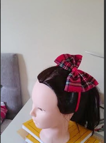 Dima grande de tela de tartán rojo banda para el cabello diadema aliceband para niñas - Imagen 2 de 2