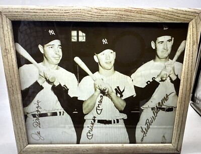 Mickey Mantle Joe DiMaggio Ted Williams Autographed Wooden Framed