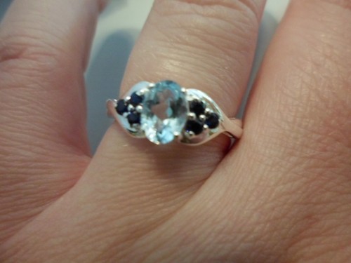 Sky Blue Topaz Ring w/Simulated Blue Sapphire Accents in Sterling-Size 8-1.25CTW - 第 7/7 張圖片