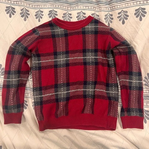 Janie and jack boy tartan winter red sweater combed cotton kid long sleeve sz 7 - Picture 1 of 6