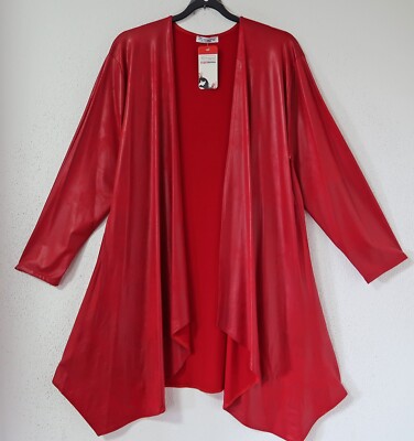MAGNA Lagenlook Zipfel Long Jacke Cardigan 52-54 (5) Lederoptik rot