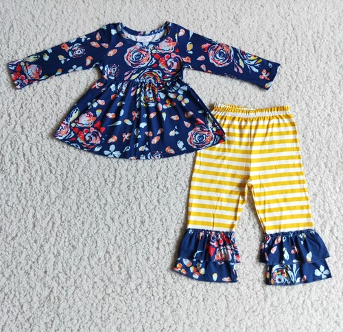 Girls Maroon Cotton Tunic Floral Ruffle Leggings Set 2pcs Outfit - Picture 8 of 15