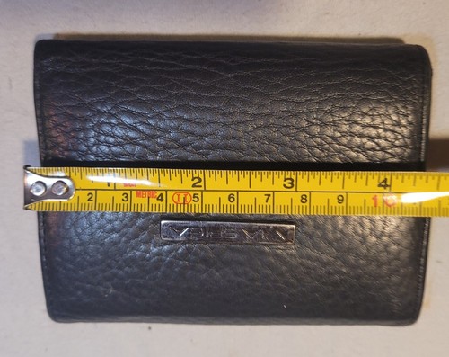 Vintage Via Spiga Geldbörse dreifach faltbarer Druckknopfverschluss neu ohne Etikett schwarz bedrucktes Futter - Bild 8 von 9