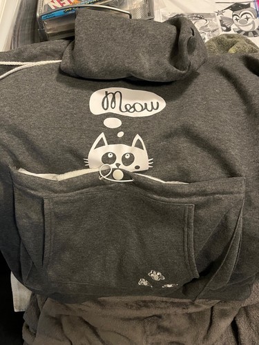 Katzentrage Hoodie - anthrazitgraues Sweatshirt mit Katzengesicht & Beutel