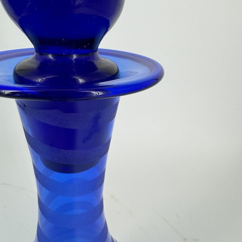 Cobalt Blue Frosted Spiral Stripe Decanter Italian Blown Glass with stopper - Picture 3 of 12