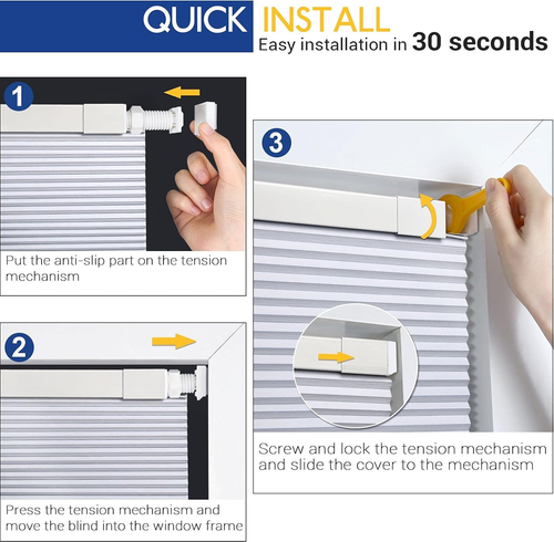 Cordless Cellular Shades No Tools No Drill Blackout Cellular Blinds for Window S - Picture 6 of 7