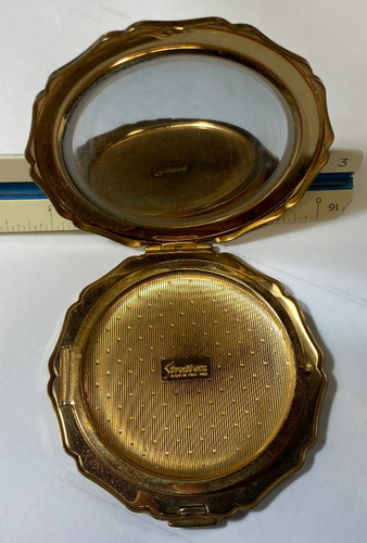 VINTAGE STRATTON ENGLAND KOMPAKT GOLD EMAILLIERTE TEEKANNE BLUMEN W125 - Bild 4 von 5