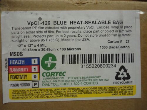 NEW Cortec 20800234 VpCI-126 4 mil Blue Heat-Sealable Bags 12" x 12" Lot of 50 - Picture 2 of 2