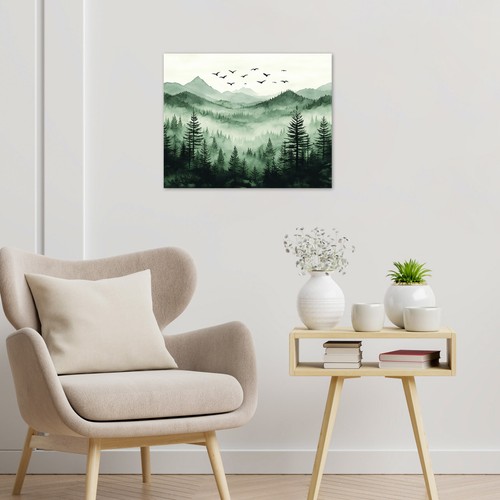 Jungle Nature Landscape Forest Green Abstract Wall Art for Bathroom Living Room - Picture 3 of 15